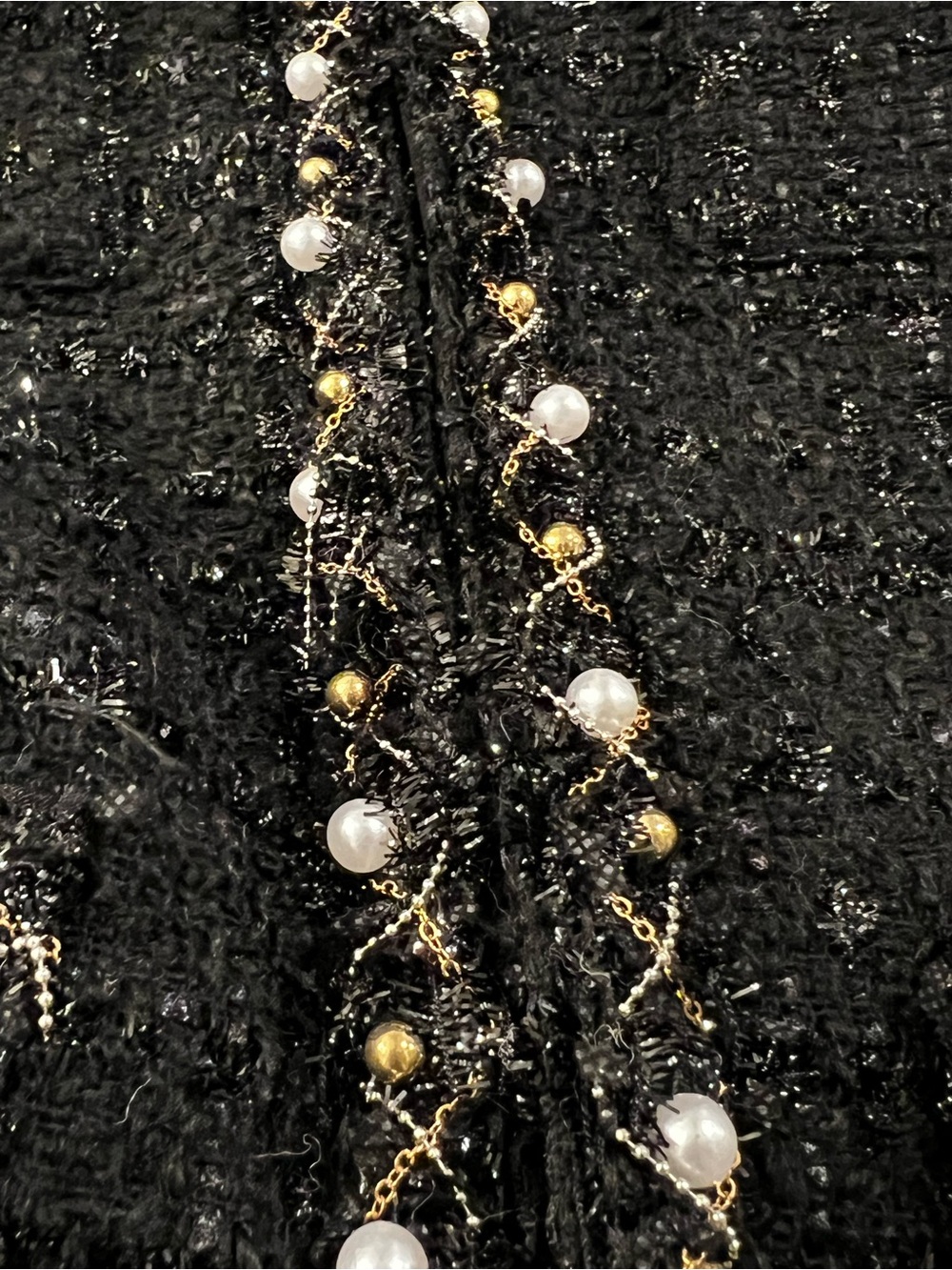 Black Bouclé Pearl-Trim Jacket - Picture 5 of 6